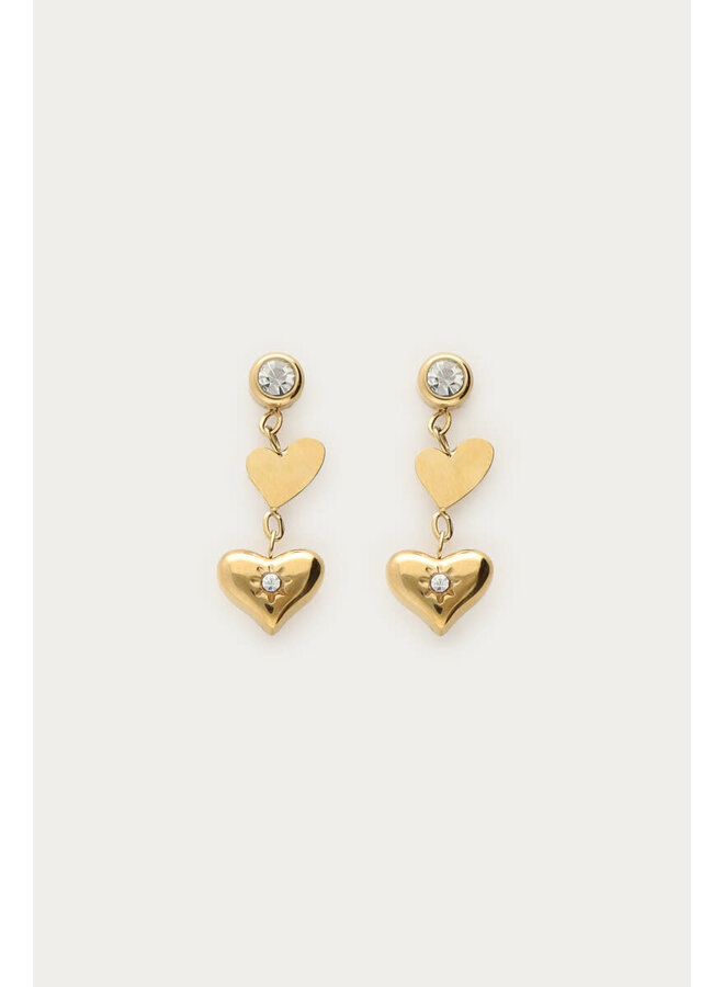 Minimalistische Oorhangers met Hartjes en Strass Goud
