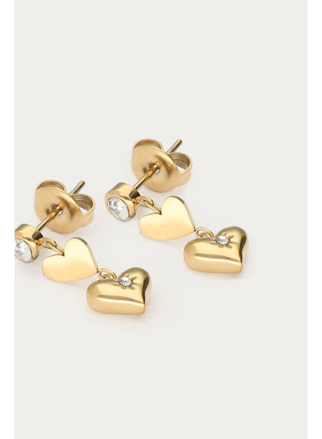 Minimalistische Oorhangers met Hartjes en Strass Goud