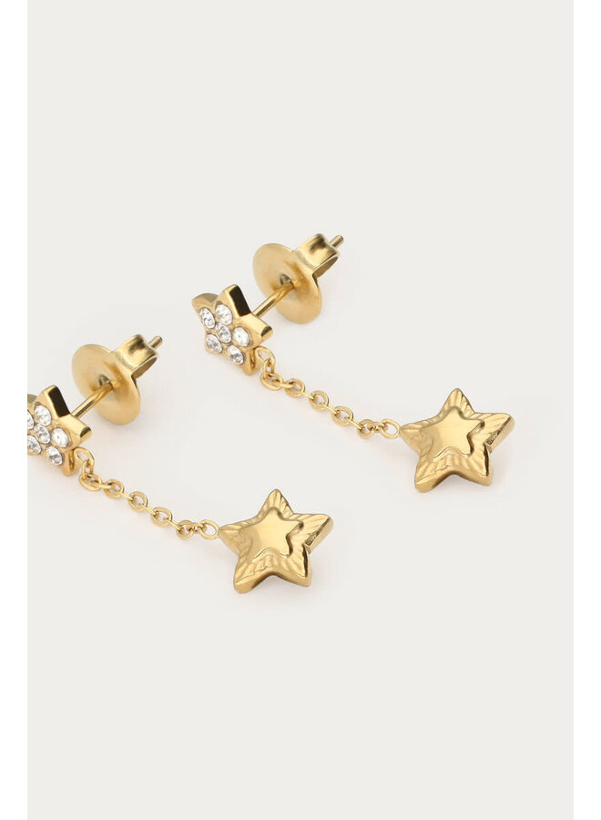 Minimalistische Oorhangers met Dubbele Ster Goud