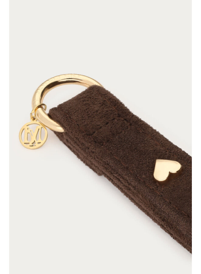 Bruine Sleutelhanger in Suède Look met Hartjes