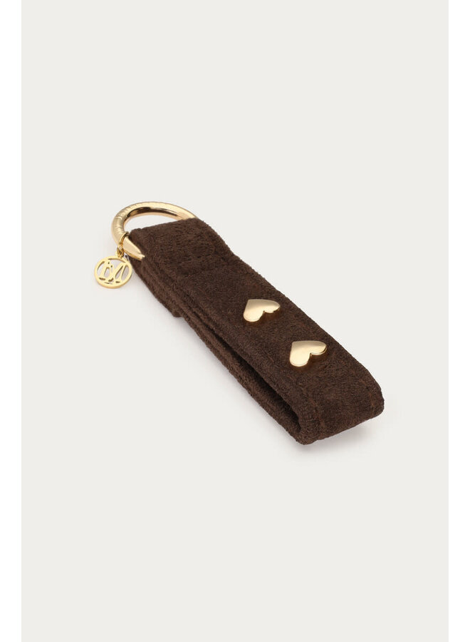 Bruine Sleutelhanger in Suède Look met Hartjes
