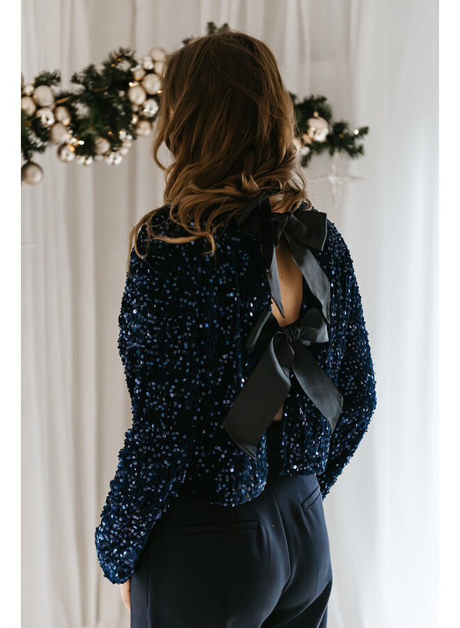 Florence Glitter Bow Blouse Blue