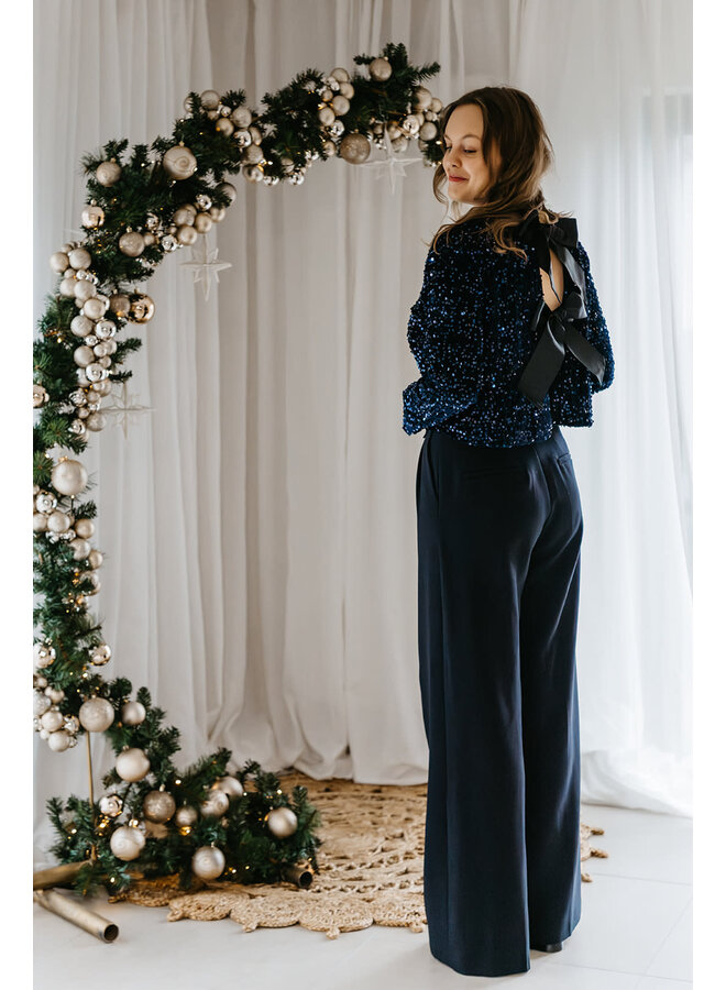 Florence Glitter Bow Blouse Blue