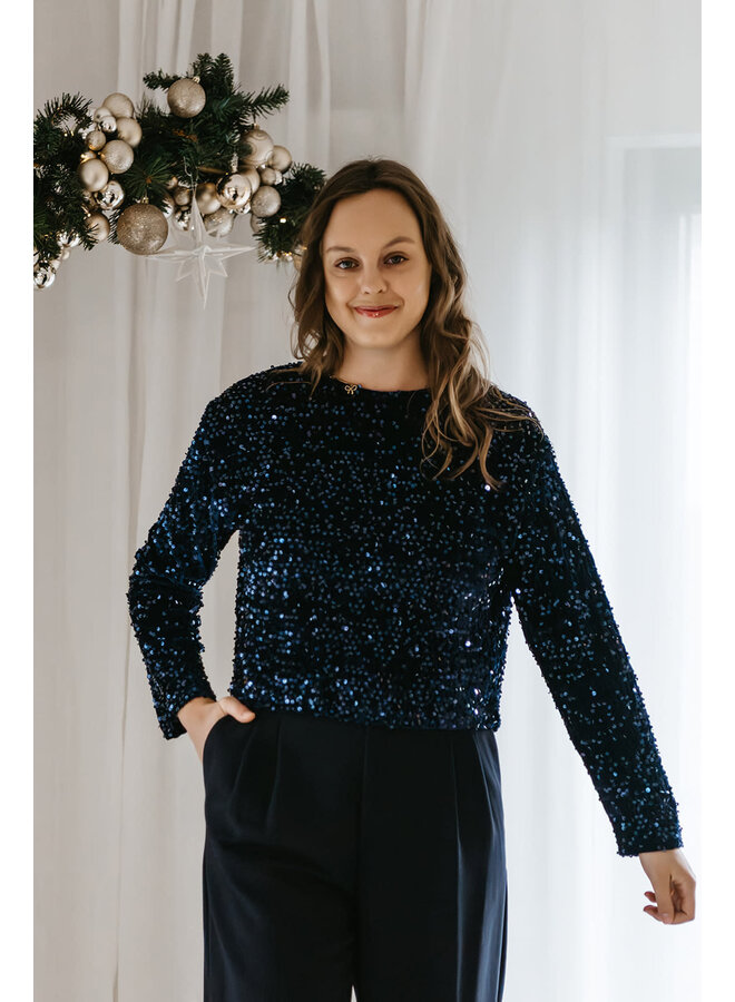 Florence Glitter Bow Blouse Blue