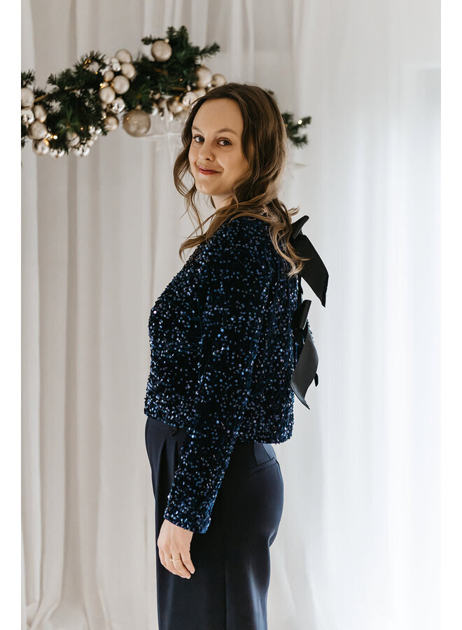 Florence Glitter Bow Blouse Blue