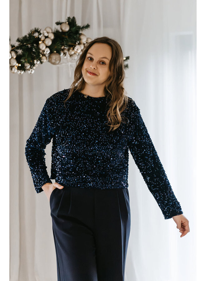 Florence Glitter Bow Blouse Blue