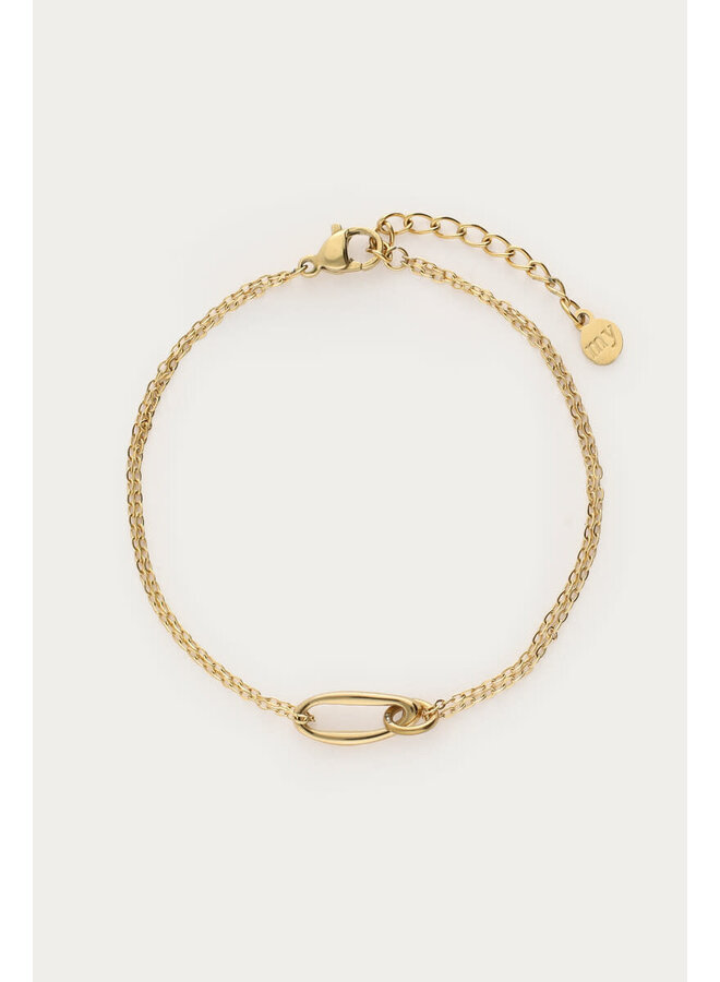 Minimalistische Dubbele Armband met Ovalen Schakel Goud