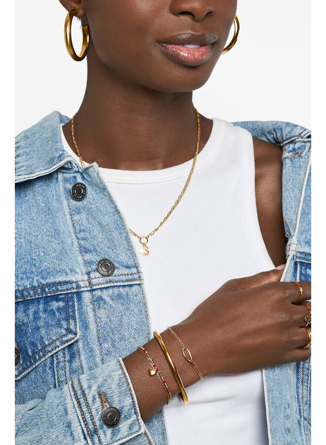 Minimalistische Dubbele Armband met Ovalen Schakel Goud