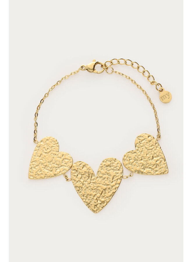 Armband met Hartjes 'Hammered' Goud