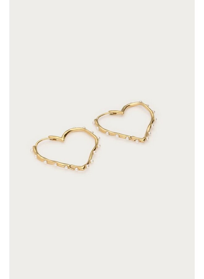 Hartjes Oorringen met Imitatieparels Goud