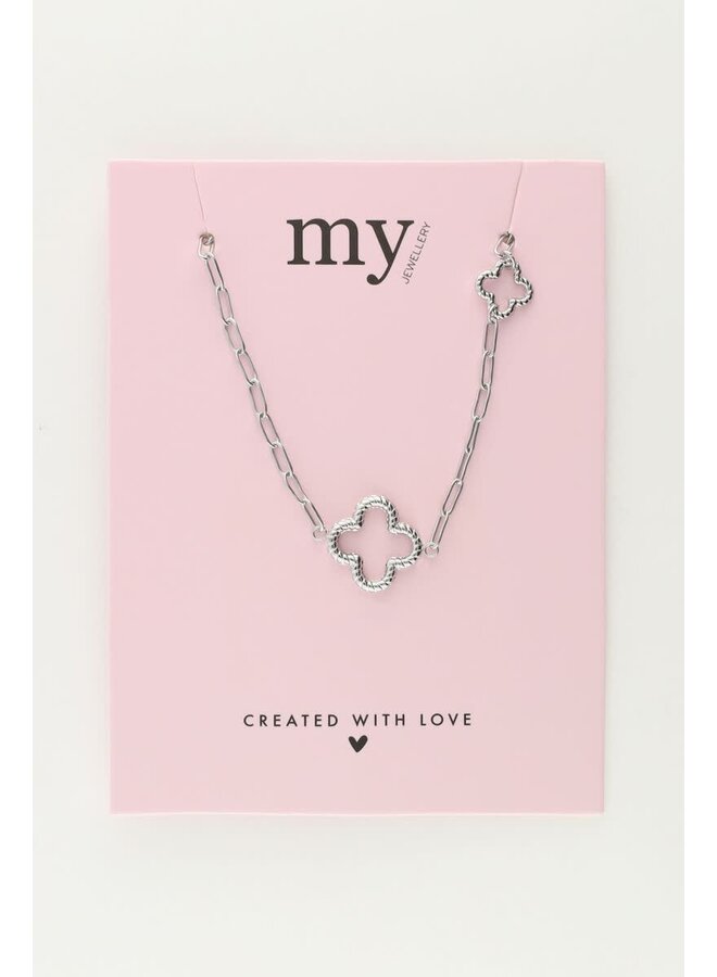 Schakelketting met Klavers Zilver