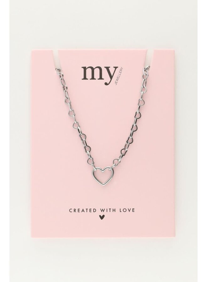 Schakelketting met Klein Open Hart Bedel Zilver