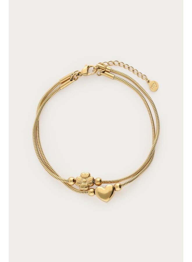 Gratitude Dubbele Armband Hart en Klaver Goud