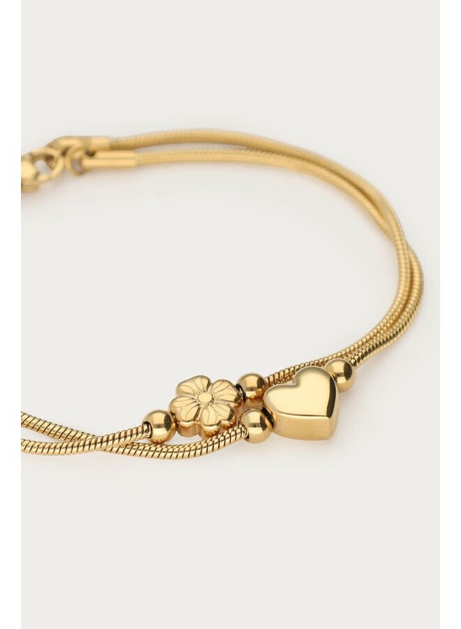 Gratitude Dubbele Armband Hart en Klaver Goud