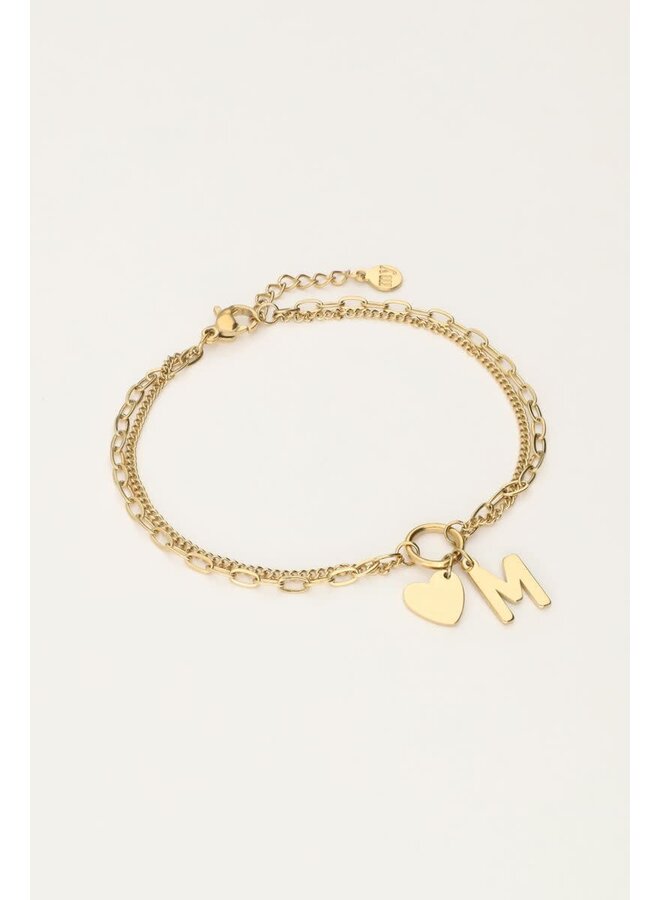 Initial Dubbele Armband met Hartje Goud