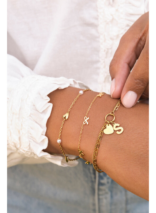 Initial Dubbele Armband met Hartje Goud