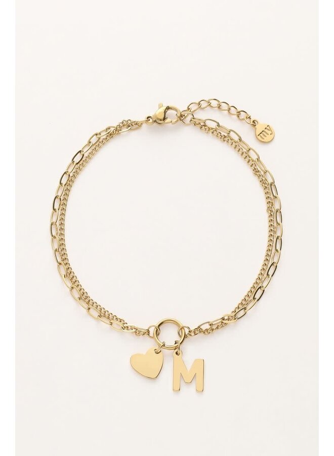 Initial Dubbele Armband met Hartje Goud