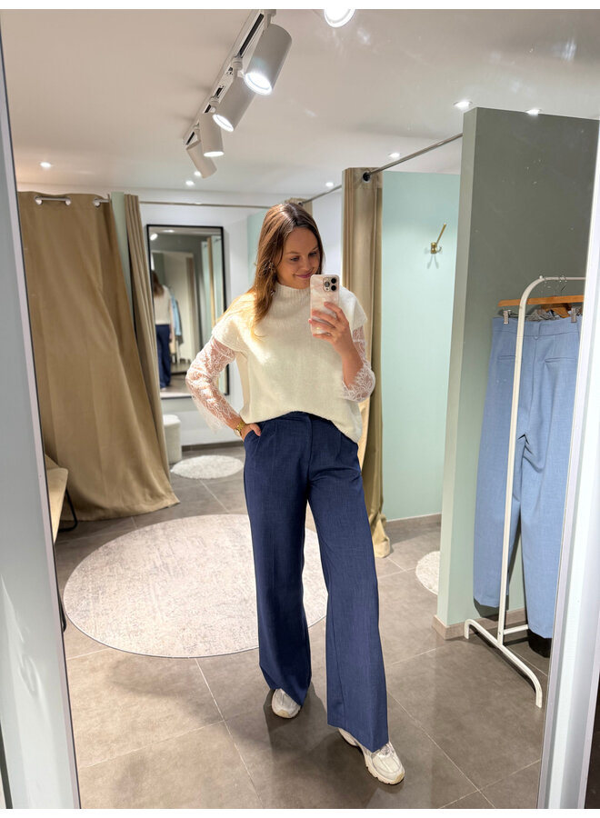 Maya Knit + Lace Top White