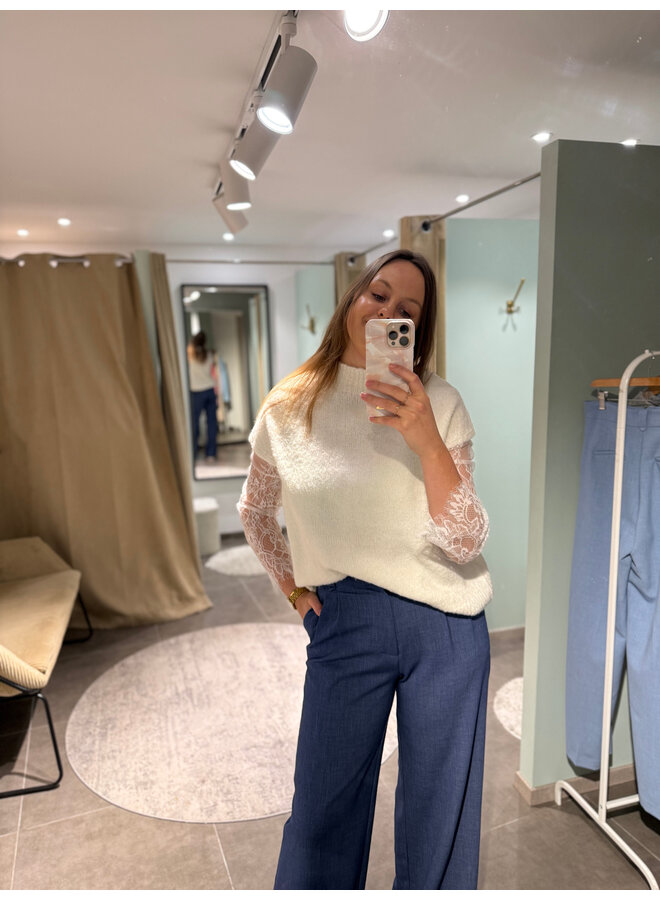 Maya Knit + Lace Top White