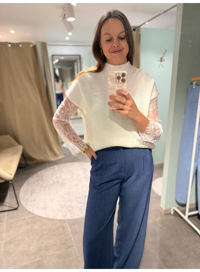 Maya Knit + Lace Top White