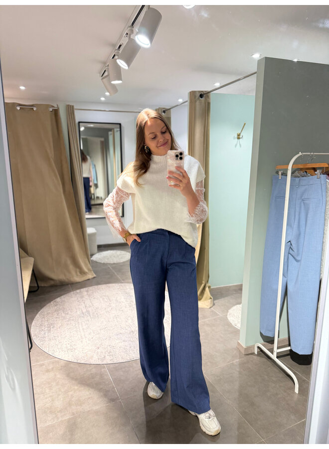 Maya Knit + Lace Top White