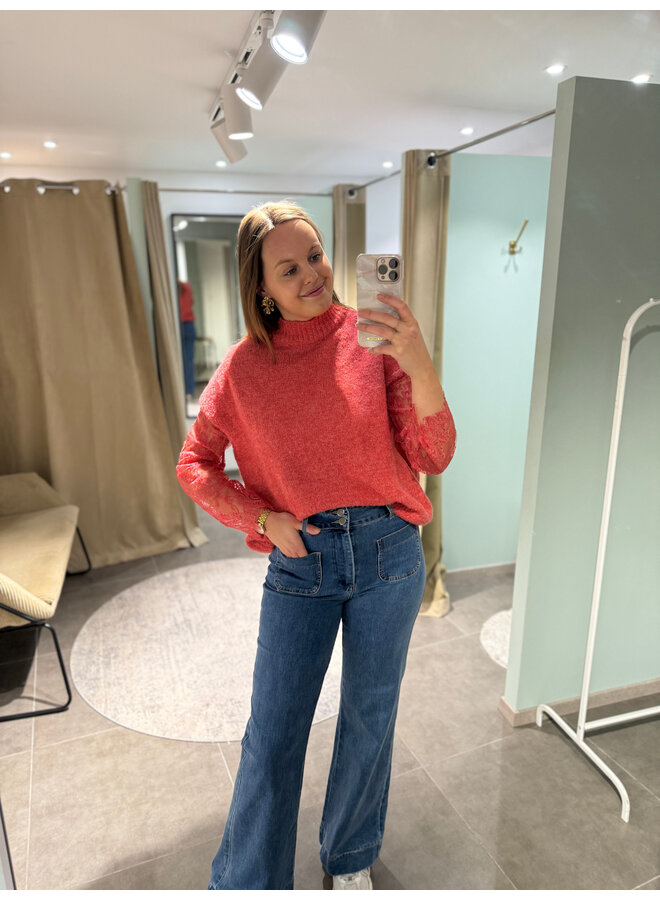 Maya Knit + Lace Top Orange