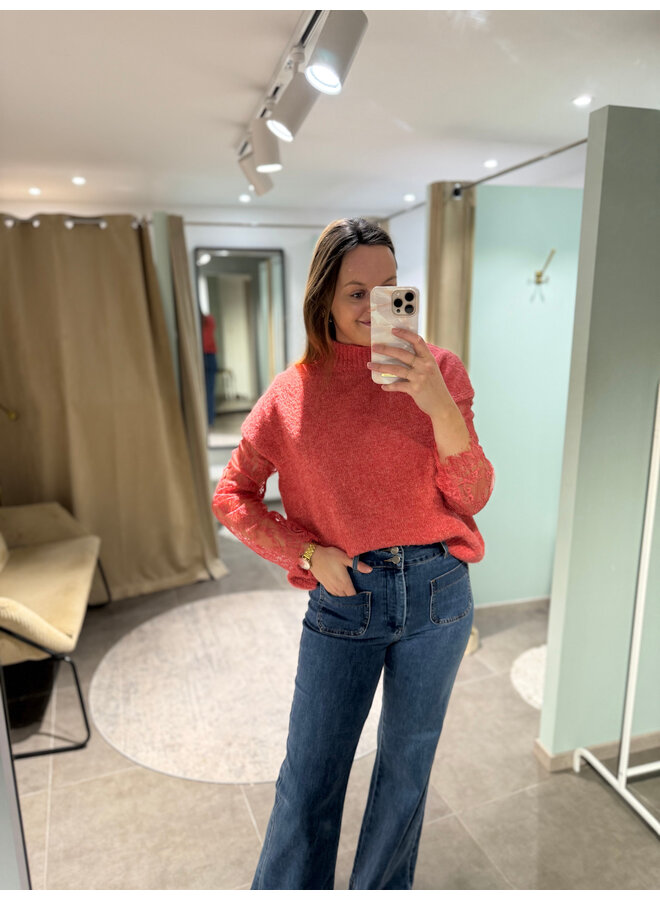 Maya Knit + Lace Top Orange