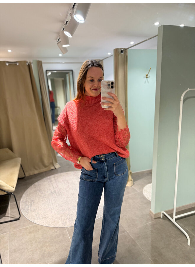 Maya Knit + Lace Top Orange