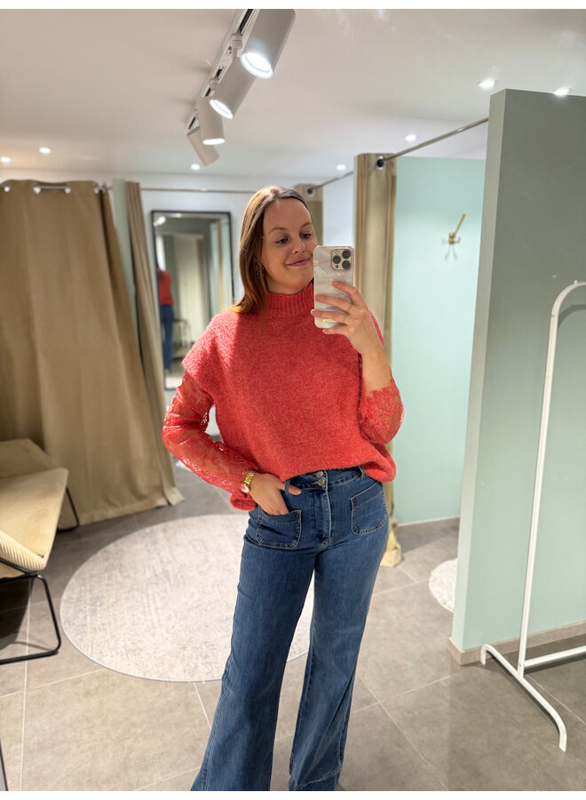 Maya Knit + Lace Top Orange