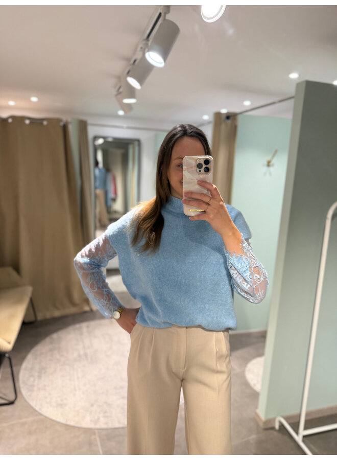 Maya Knit + Lace Top Light Blue