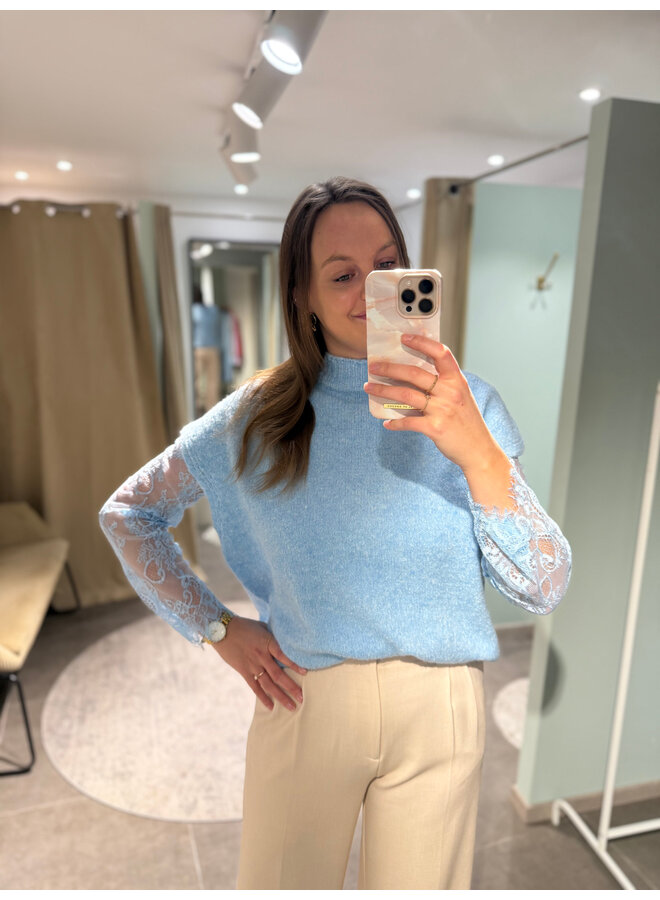 Maya Knit + Lace Top Light Blue