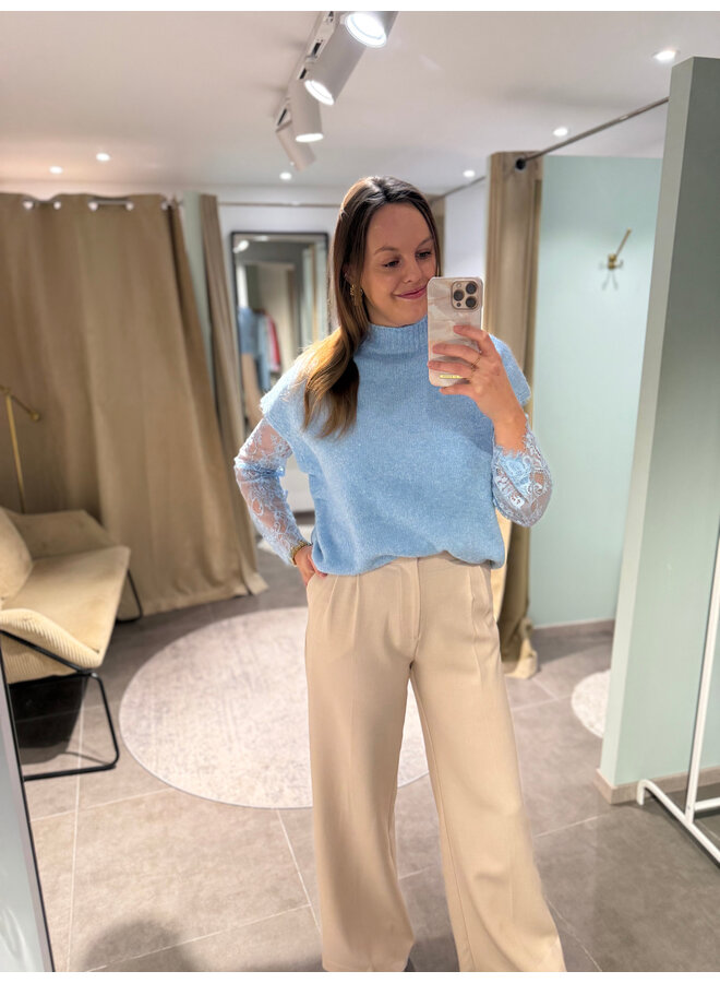 Maya Knit + Lace Top Light Blue