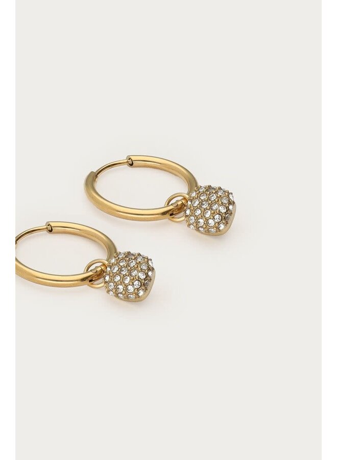 Love Oorringen met Vierkante Strass Steen Goud