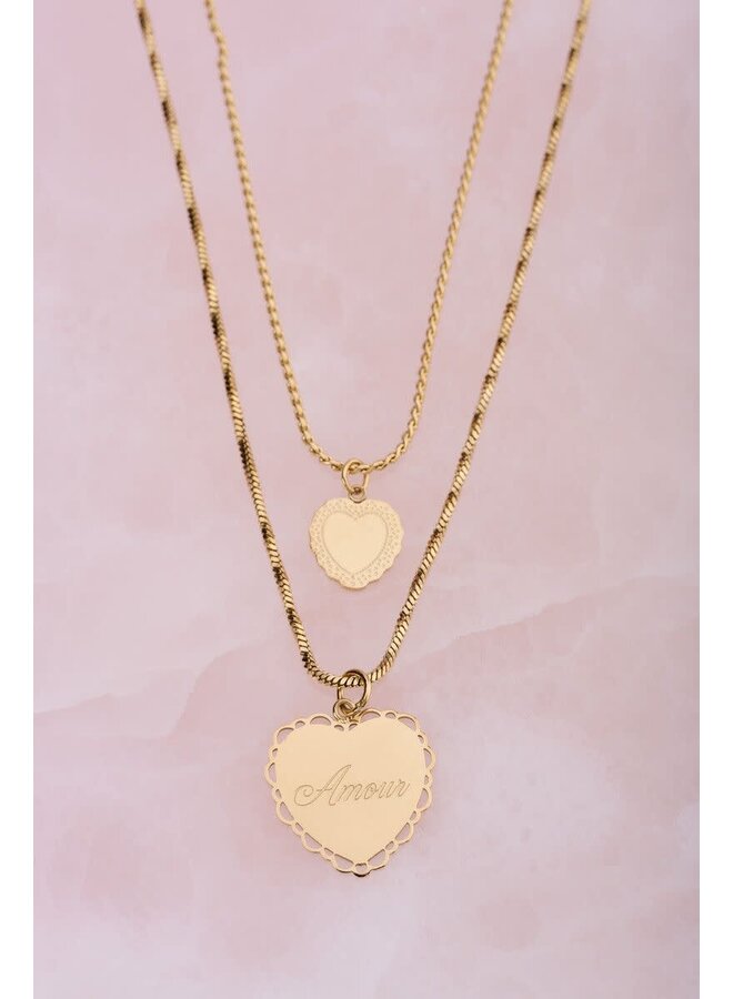 Love Dubbele Ketting met Hartjes Goud