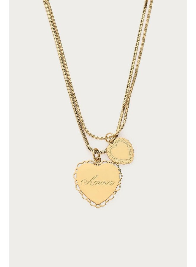 Love Dubbele Ketting met Hartjes Goud