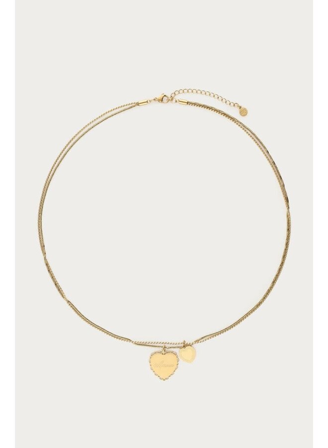 Love Dubbele Ketting met Hartjes Goud