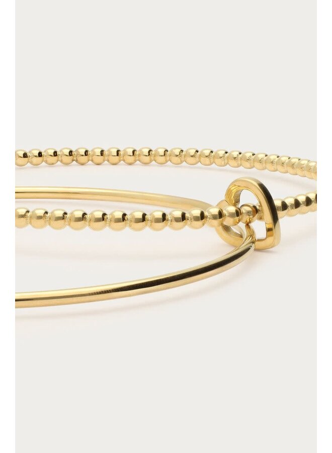 Love Dubbele Bangle met Hartje Goud