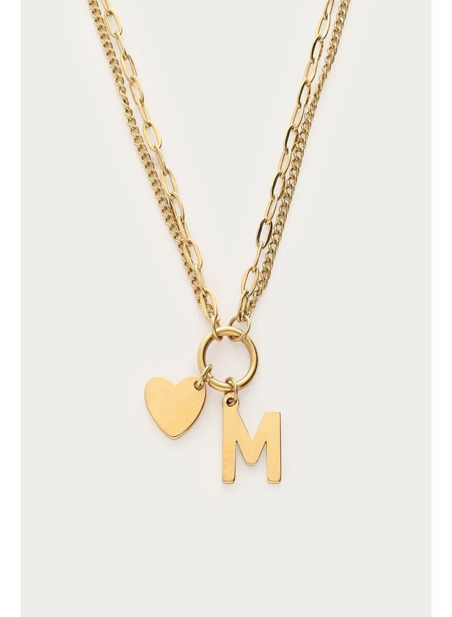 Dubbele Schakelketting met Initial Goud