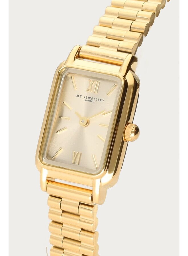 Vierkante Horloge met Peach Wijzerplaat Goud