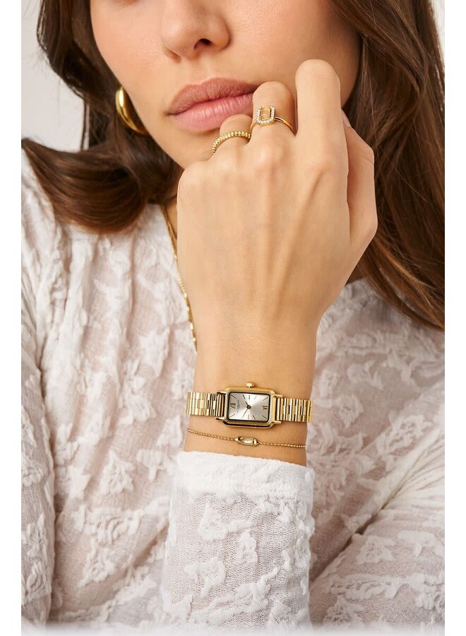 Vierkante Horloge met Peach Wijzerplaat Goud