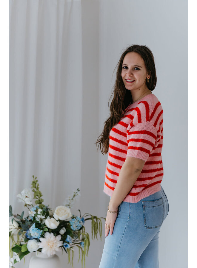 Elin striped Cardigan Red