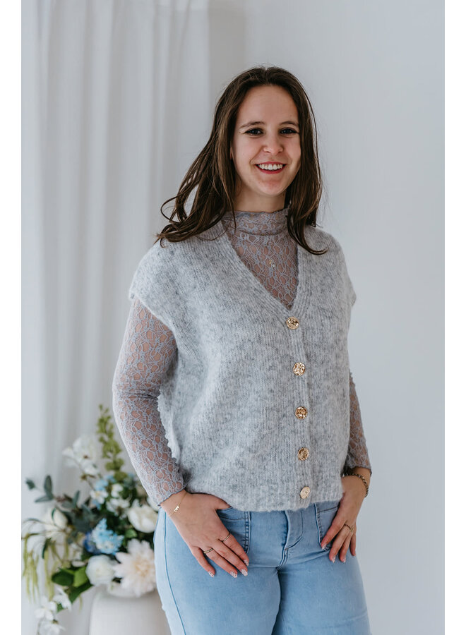 Loua Knit + Lace Top Light Grey