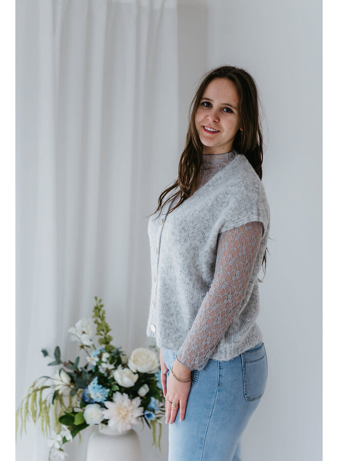 Loua Knit + Lace Top Light Grey