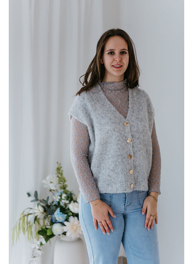 Loua Knit + Lace Top Light Grey