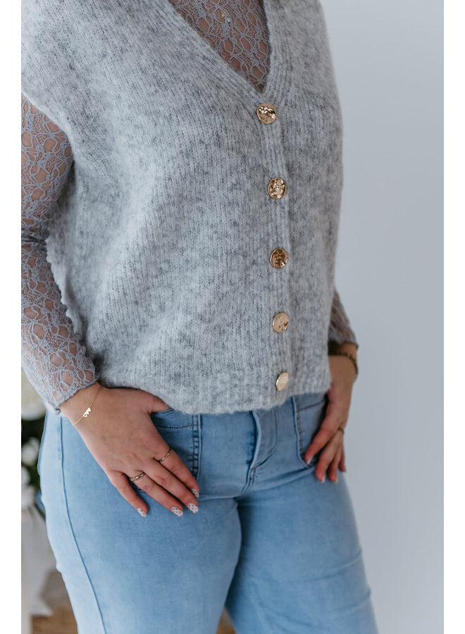 Loua Knit + Lace Top Light Grey