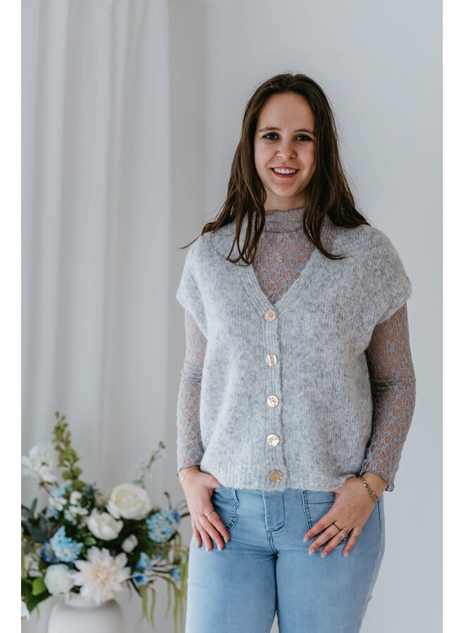 Loua Knit + Lace Top Light Grey