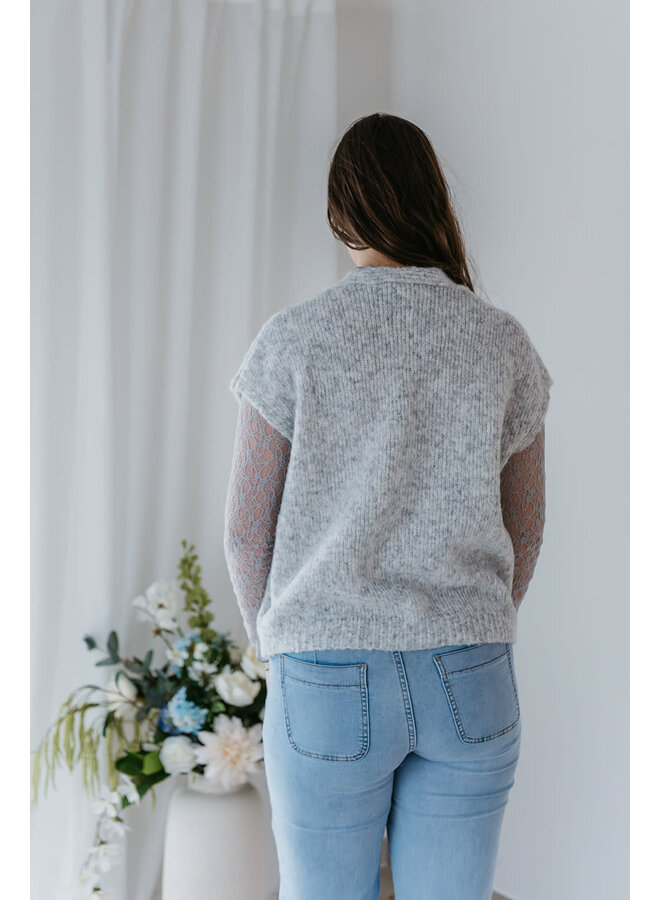Loua Knit + Lace Top Light Grey