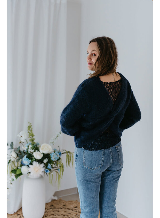 June Knit + Lace Top Dark Blue