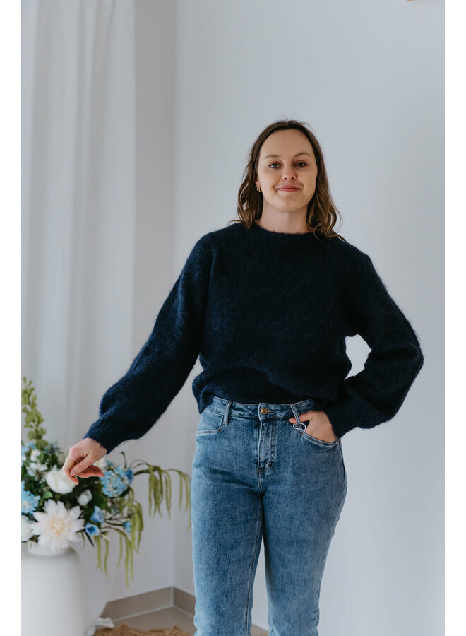 June Knit + Lace Top Dark Blue