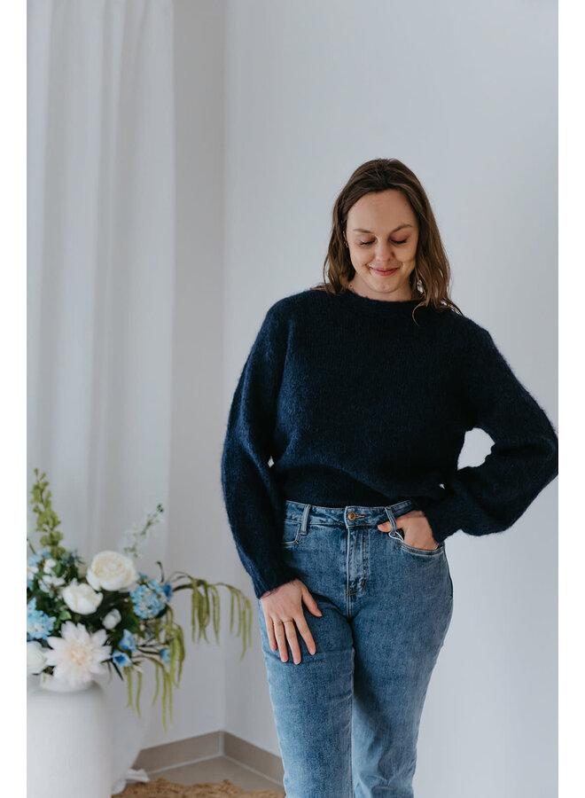 June Knit + Lace Top Dark Blue